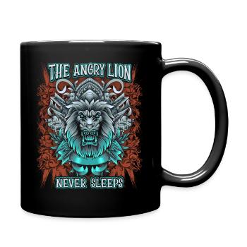 Löwen Spruch, mythologischer Löwe, Löwenkopf - Tasse einfarbig - Schwarz - Rechts