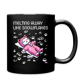 FUNNY SNOWFLAKES WINTER CAT RETRO PIXEL ART - Full Colour Mug - black - Right
