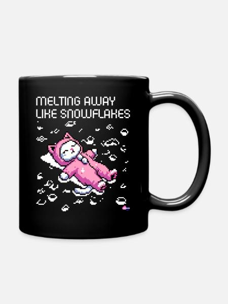 FUNNY SNOWFLAKES WINTER CAT RETRO PIXEL ART - Full Colour Mug - black