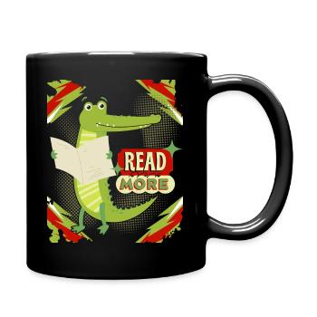 Lustiges Krokodil, Lesen, Buch, Zeitung Spruch - Tasse einfarbig - Schwarz - Rechts