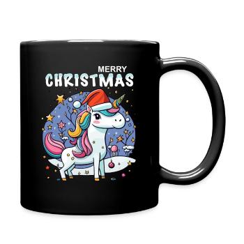 Kleines Einhorn feiert Weihnachten unter Sternen - Tasse einfarbig - Schwarz - Rechts