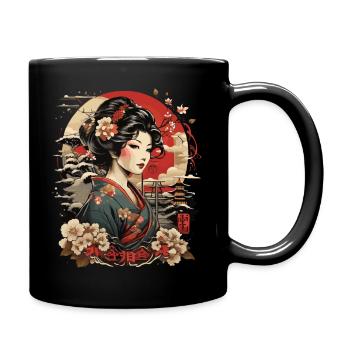 Frau in Japanischer Berglandschaft - Tasse einfarbig - Schwarz - Rechts