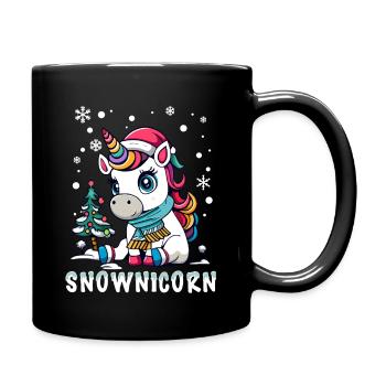 Licorne mignonne avec écharpe et chapeau de père Noël - Mug uni - noir - Droite