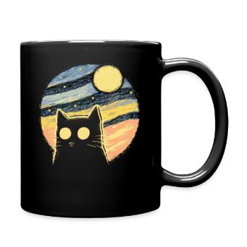 Sternennacht Retro Katze - Tasse einfarbig - Schwarz - Rechts