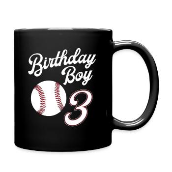 3 Years Old Baseball Themed 3rd Birthday Party - Full Colour Mug - black - Right