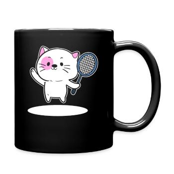 Katze spielt Badminton Federballspieler - Tasse einfarbig - Schwarz - Rechts