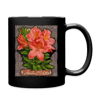 Azalee, Azalea Mollis, Vintage botanische Blumen - Tasse einfarbig - Schwarz - Rechts