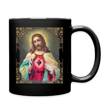 Vintage Jesus Christ with Flaming Heart - Full Colour Mug - black - Right