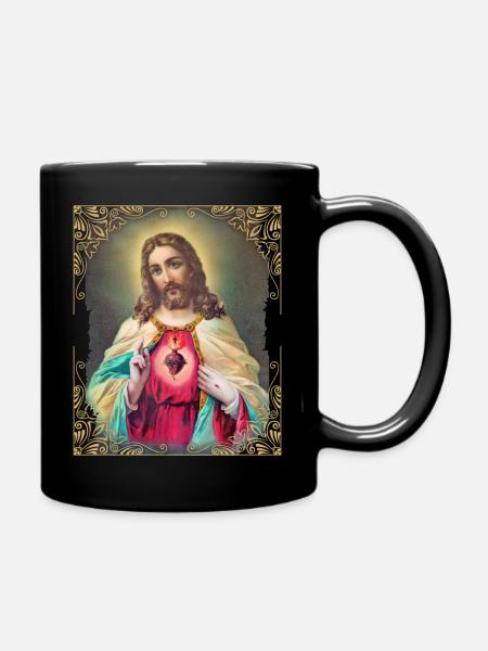 Vintage Jésus-Christ avec coeur flamboyant - Mug uni - noir