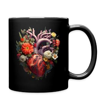 Herzblume | Herz Design | Herz aus Blumen | Blumen - Tasse einfarbig - Schwarz - Rechts