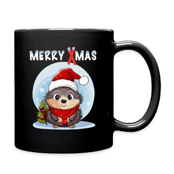 Kleiner Igel feiert Weihnachten im Schnee Xmas - Tasse einfarbig - Schwarz - Rechts