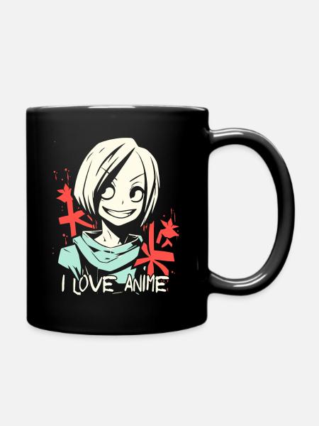 Ich liebe Anime und coole Mädchen - Tasse einfarbig - Schwarz