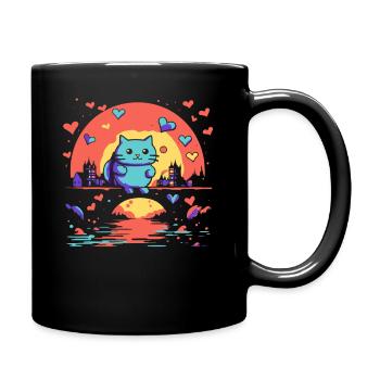 A happy cat and hearts - Full Colour Mug - black - Right
