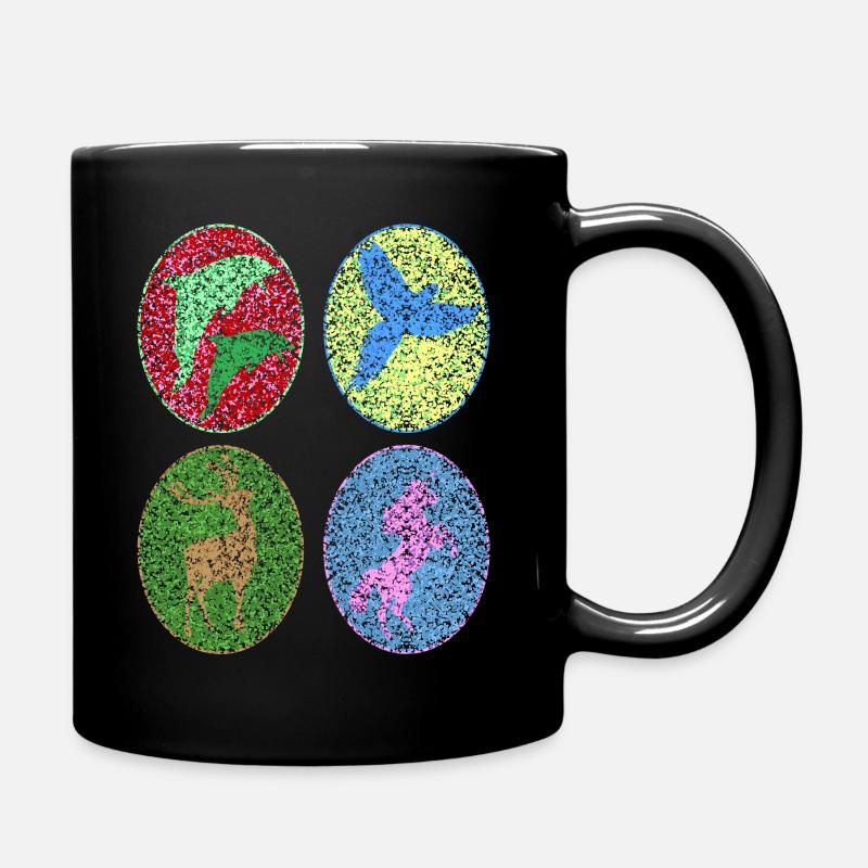 Dolphin, Parrot, Unicorn, Deer, Shadow Figure - Full Colour Mug - black