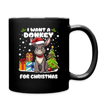Petit âne fête Noël dans la neige - Mug uni - noir - Droite