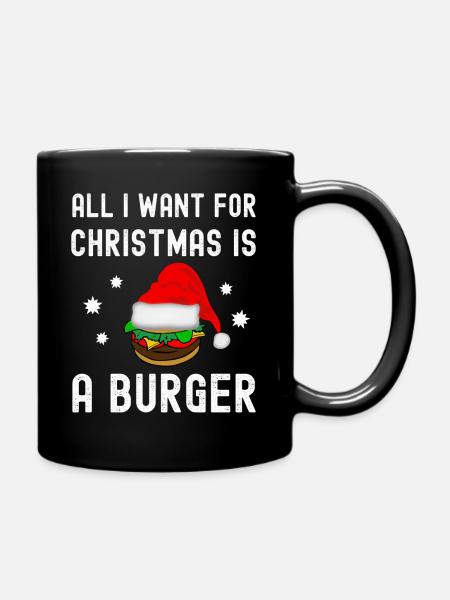 I want a burger for christmas-fun Xmas BBQ design - Full Colour Mug - black