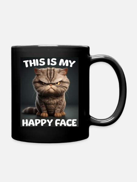 Funny Cats Shirt Grumpy - Full Colour Mug - black