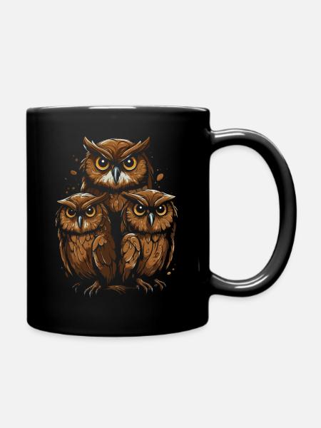 Drei Eulen, ein Blick - Tasse einfarbig - Schwarz