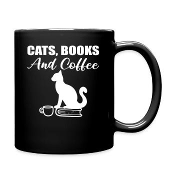 Cats, Books And Coffee Buchliebhaber - Tasse einfarbig - Schwarz - Rechts