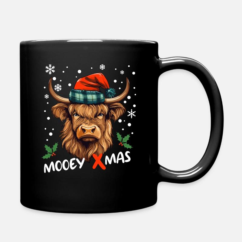 Une vache écossaise des Highlands célèbre Noël Moo - Mug uni - noir