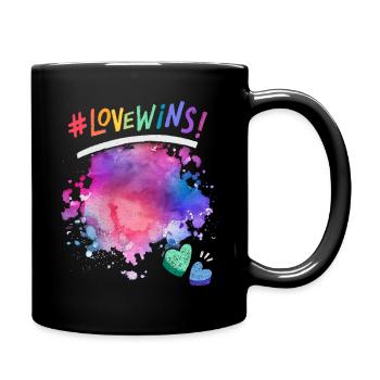 Saying Love Wins! for LGBT, LGBTQ with hearts - Full Colour Mug - black - Right