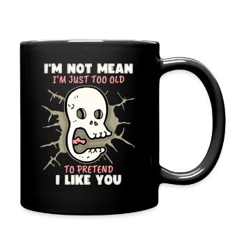 Cartoon skull, saying, I don't like you - Full Colour Mug - black - Right