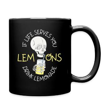 Totenkopf Limonade, Cartoon Stil, lustiger Spruch - Tasse einfarbig - Schwarz - Rechts