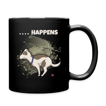 Shit happens Spruch, lustiger Hund im Comic Stil - Tasse einfarbig - Schwarz - Rechts