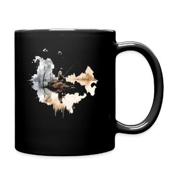 Vintage Angler Motiv Retro Hobby Fischer Angel - Tasse einfarbig - Schwarz - Rechts