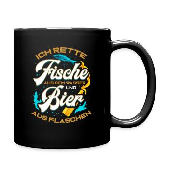 Fische und Bier Angler Geschenk zum Fischen Angeln - Tasse einfarbig - Schwarz - Rechts