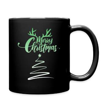 Merry Christmas, Rentiergeweih, Frohe Weihnachten - Tasse einfarbig - Schwarz - Rechts