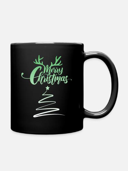 Merry Christmas, Rentiergeweih, Frohe Weihnachten - Tasse einfarbig - Schwarz