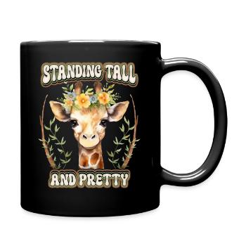 Lustige Giraffe mit Blumen, Spruch, Motivation - Tasse einfarbig - Schwarz - Rechts