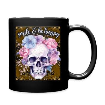 Crâne avec des fleurs, dicton de motivation - Mug uni - noir - Droite