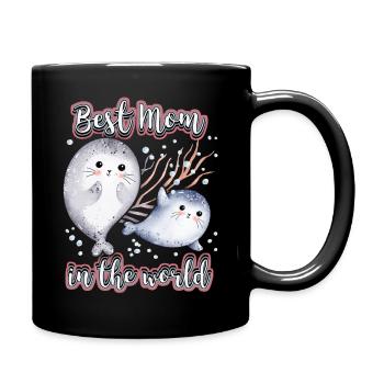 Best Mom In The World, Spruch Muttertag, Seehund - Tasse einfarbig - Schwarz - Rechts