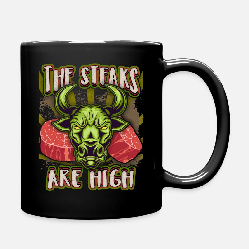 Steak, Fleisch, lustiger Spruch, Stierkopf, Bullen - Tasse einfarbig - Schwarz