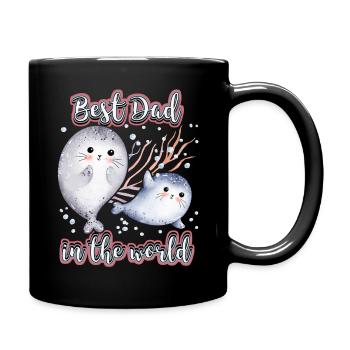 Best Dad In The World, Spruch Vatertag, Seehund - Tasse einfarbig - Schwarz - Rechts