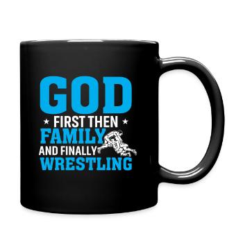 Erst Gott Dann Die Familie Und Das Wrestling - Tasse einfarbig - Schwarz - Rechts