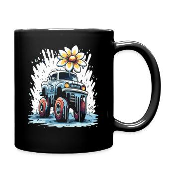 Farb-tropfende Blumen Monstertruck - Tasse einfarbig - Schwarz - Rechts