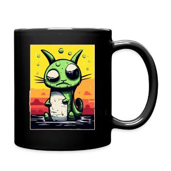 Schwindelig und verwirrte Haustier Katze - Tasse einfarbig - Schwarz - Rechts