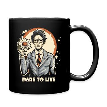asiatischer japanischer Mann mit Blume und Liebe - Tasse einfarbig - Schwarz - Rechts
