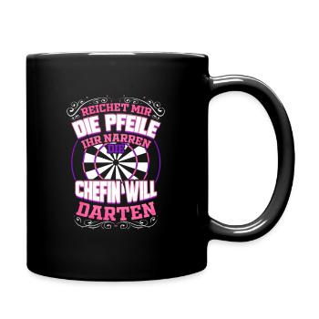 Dartspielerin Lustiges Geschenk Darts Spielen - Tasse einfarbig - Schwarz - Rechts