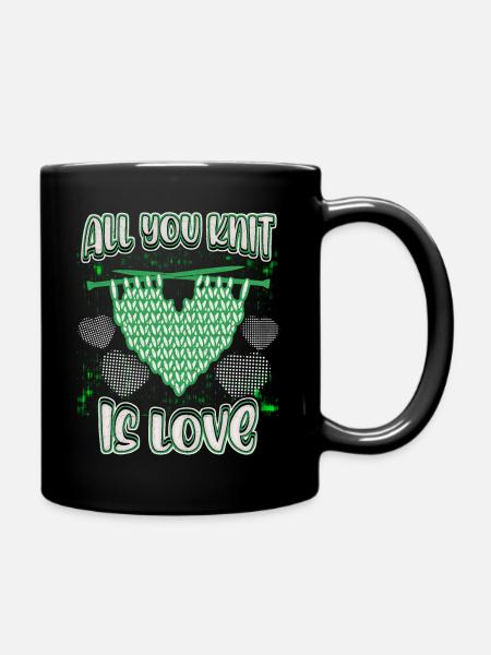 Stricken lustiger Spruch Stricknadeln, Strick-Herz - Tasse einfarbig - Schwarz