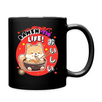Ramen-tic Life Kawaii Shiba Inu slurps ramen - Full Colour Mug - black - Right