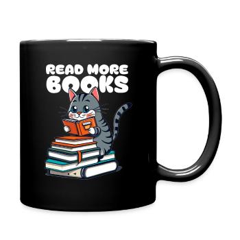 Kleine Katze liebt Bücher und liest ein Buch - Tasse einfarbig - Schwarz - Rechts