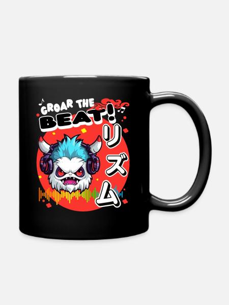 Groar the Beat Kawaii Monster Japanese Style - Full Colour Mug - black