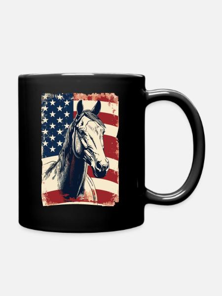 Amerikanische Flagge mit Pferd USA Liebhaber - Tasse einfarbig - Schwarz