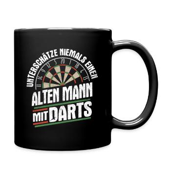 UNTERSCHÄTZE NIE ALTEN MANN DARTS STEELDARTS - Tasse einfarbig - Schwarz - Rechts