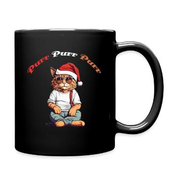 Cat with Santa hat purring - Full Colour Mug - black - Right