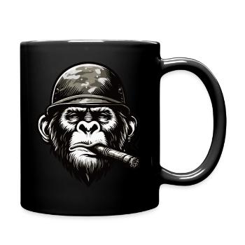 Singe portant un casque de soldat et fumant un cigare - Mug uni - noir - Droite